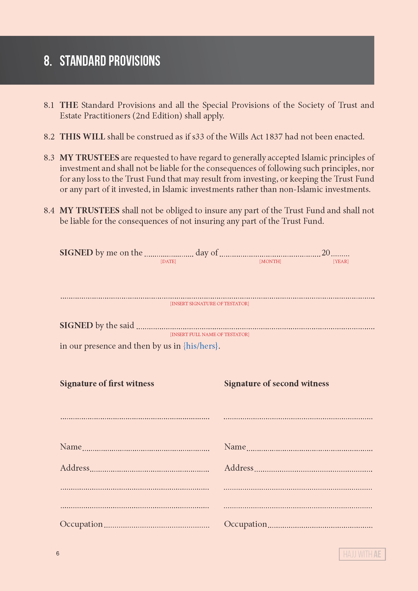 Will templates and Sample Wills FIW Online